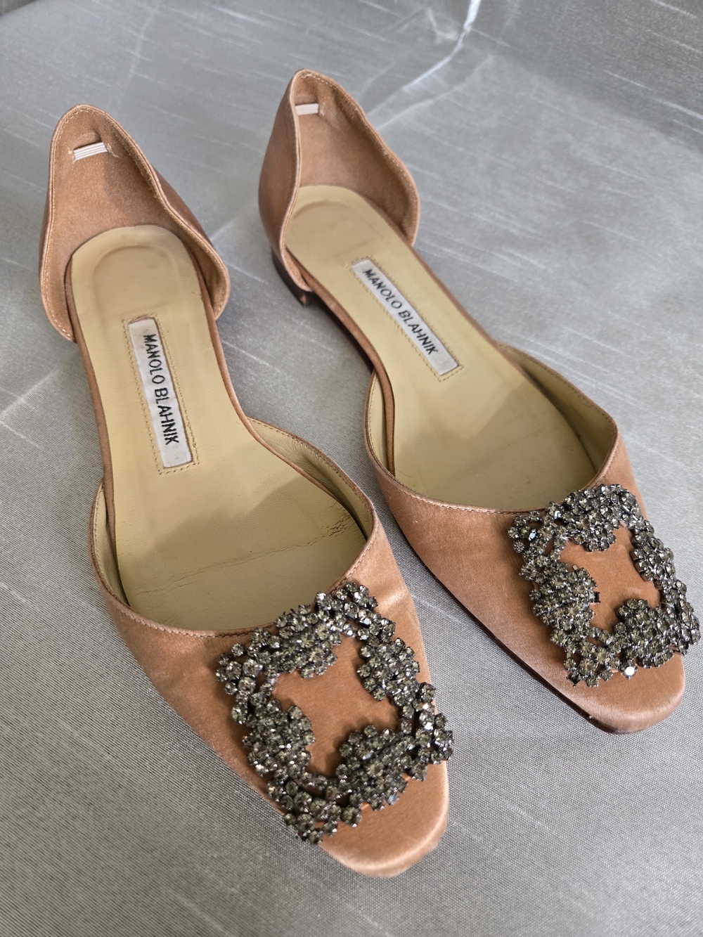 Manolo Blahnik Rose Velvet Jeweled D'Orsay Flats